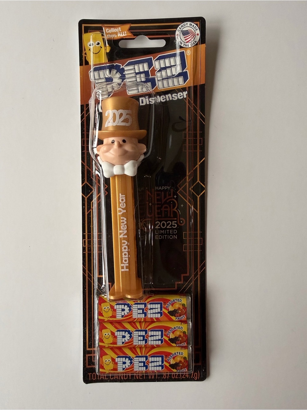 PEZ 2025 New Year Limited Edition Pez Pal Dispenser - Gold -dent packaging